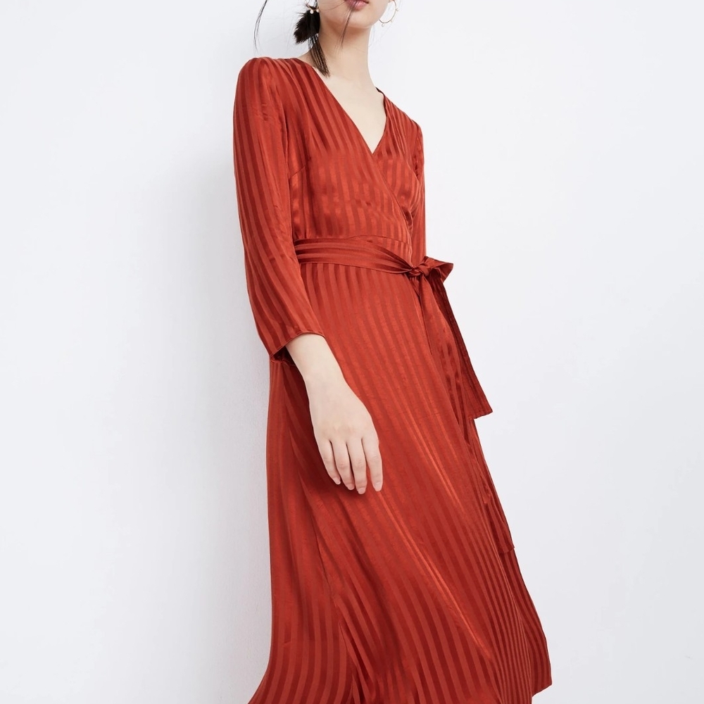 NWT Madewell Rust Long Sleeve Wrap Dress Beautiful Medium